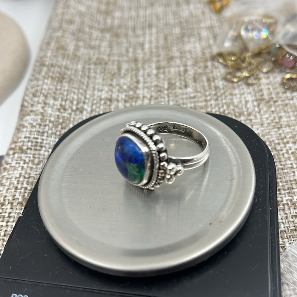 💎 Vintage 925 Silver Azurite-Malachite Ring - Size 7 - Picture 15 of 15